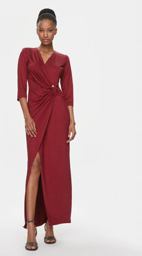 Czerwona sukienka Rinascimento z długim rękawem maxi kopertowa