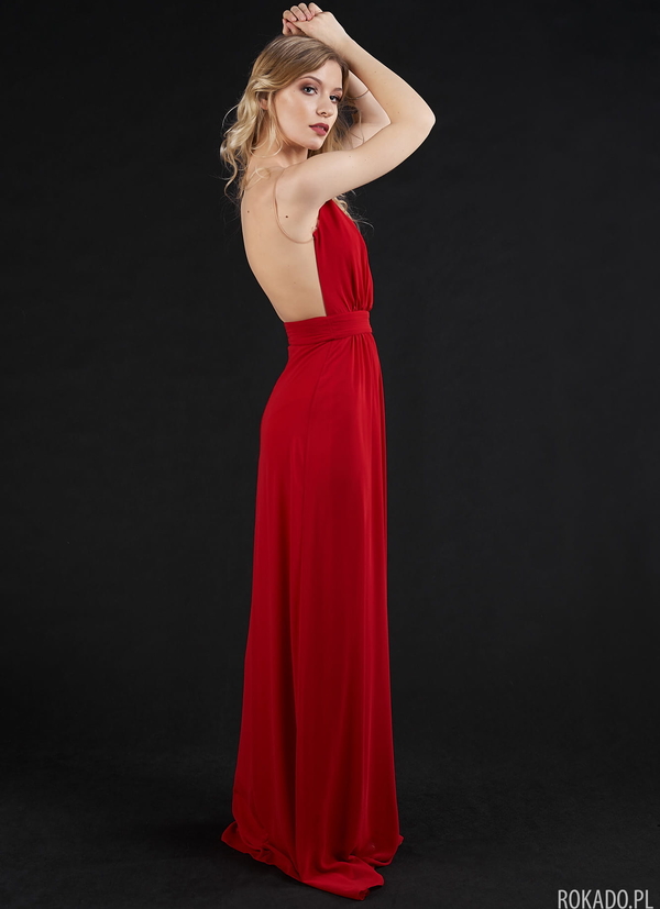 Czerwona sukienka Rokado maxi z dekoltem na plecach