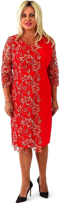 Czerwona sukienka Roxana midi z dekoltem w kształcie litery v w stylu casual