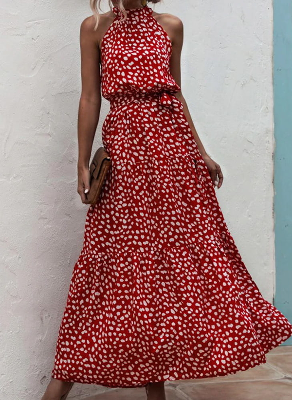 Czerwona sukienka Sandbella hiszpanka maxi