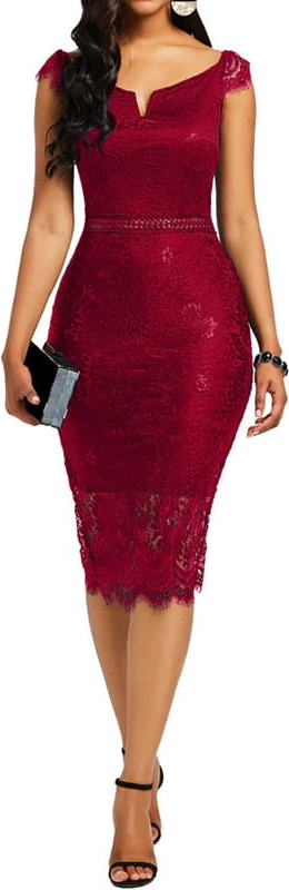 Czerwona sukienka Sandbella midi z krótkim rękawem ołówkowa
