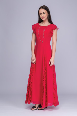Czerwona sukienka Semper maxi z okrągłym dekoltem