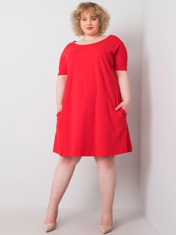 Czerwona sukienka Sheandher.pl z bawełny oversize z krótkim rękawem