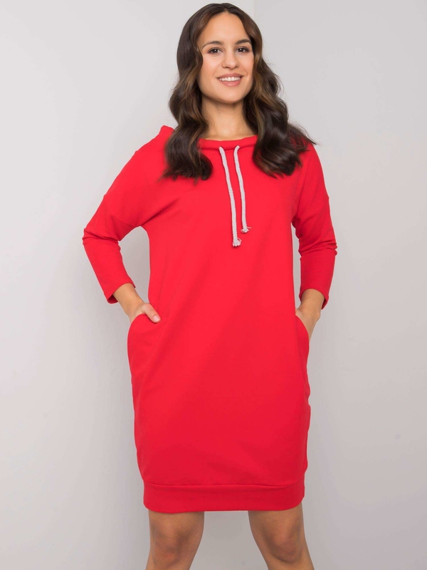 Czerwona sukienka Sheandher.pl z długim rękawem mini w stylu casual