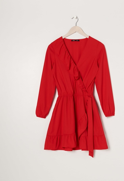 Czerwona sukienka Sinsay mini z dekoltem w kształcie litery v z długim rękawem