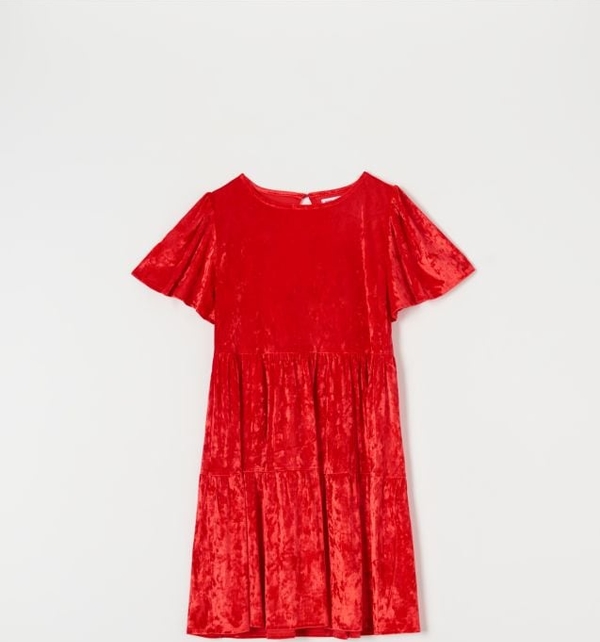 Czerwona sukienka Sinsay z krótkim rękawem mini z okrągłym dekoltem