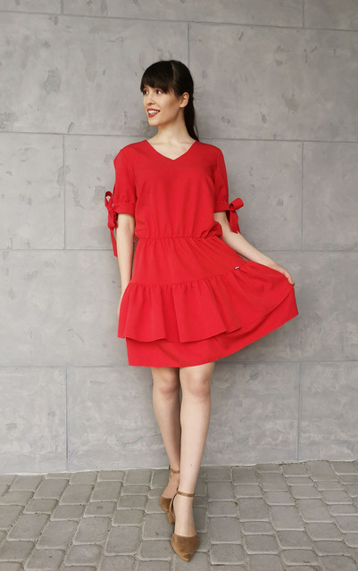 Czerwona sukienka Sklepfilloo z krótkim rękawem mini