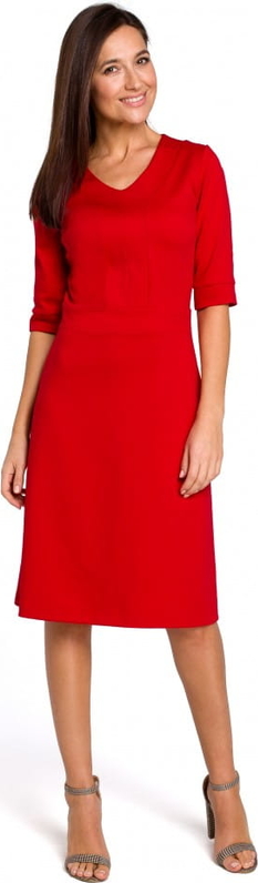 Czerwona sukienka Style z dekoltem w kształcie litery v midi z dzianiny