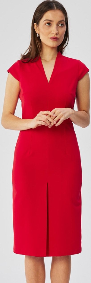 Czerwona sukienka Stylove midi z krótkim rękawem ołówkowa