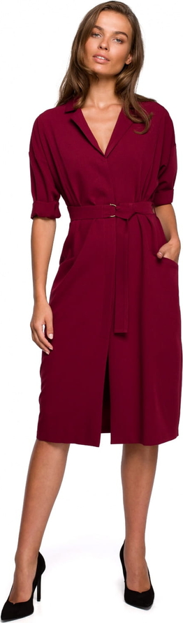 Czerwona sukienka Stylove z długim rękawem z dekoltem w kształcie litery v