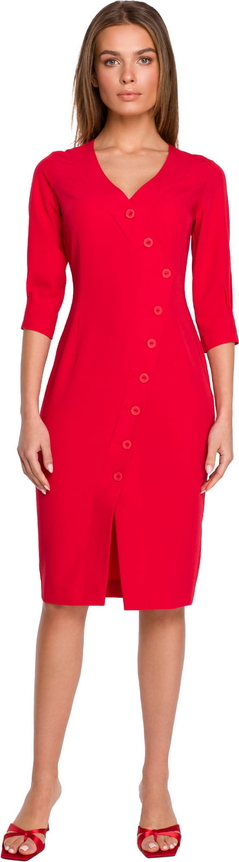 Czerwona sukienka Stylove z długim rękawem z dekoltem w kształcie litery v ołówkowa