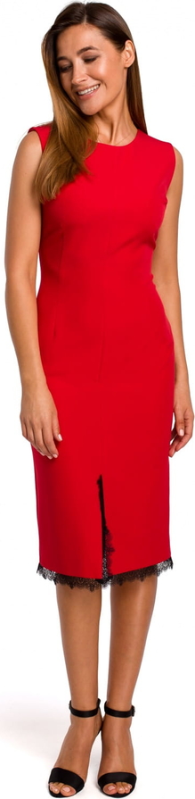 Czerwona sukienka Stylove z okrągłym dekoltem midi w stylu klasycznym