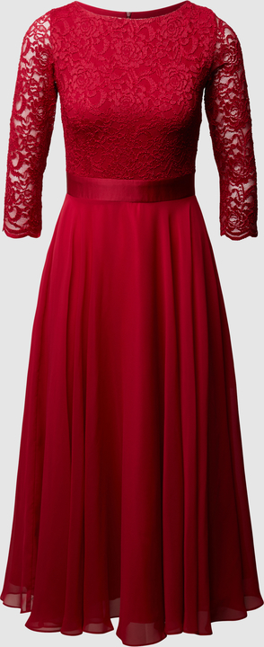 Czerwona sukienka Swing z długim rękawem z okrągłym dekoltem