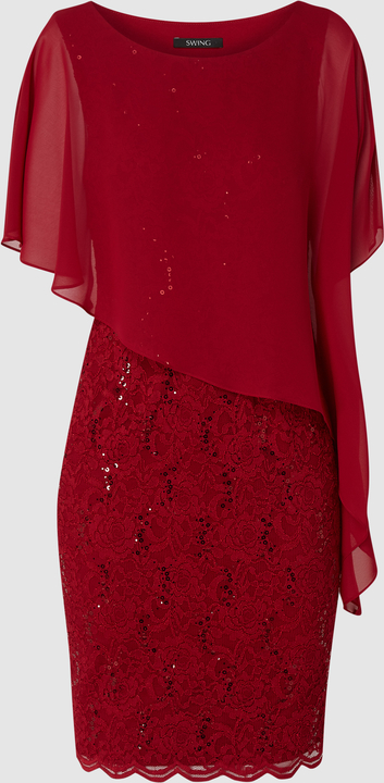 Czerwona sukienka Swing z krótkim rękawem w stylu glamour z okrągłym dekoltem