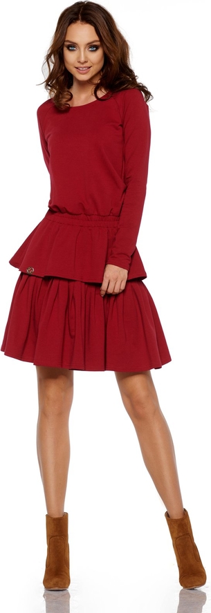 Czerwona sukienka TAGLESS rozkloszowana z długim rękawem w stylu casual
