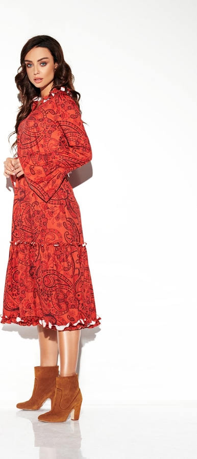 Czerwona sukienka TAGLESS w stylu casual midi