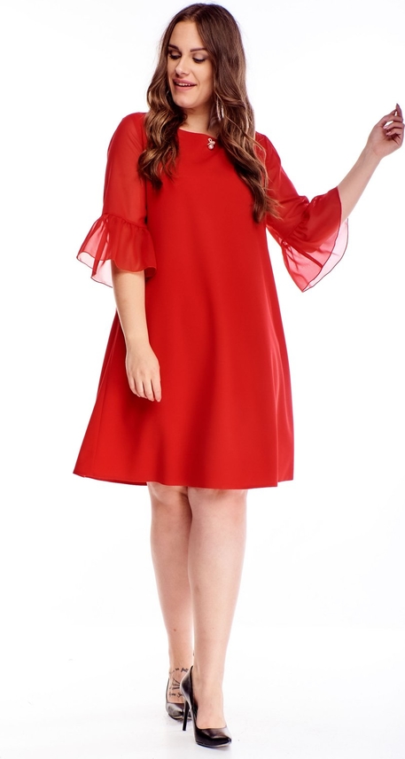 Czerwona sukienka TAGLESS z okrągłym dekoltem dla puszystych