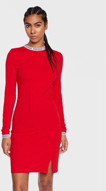 Czerwona sukienka Tommy Jeans dopasowana mini z długim rękawem