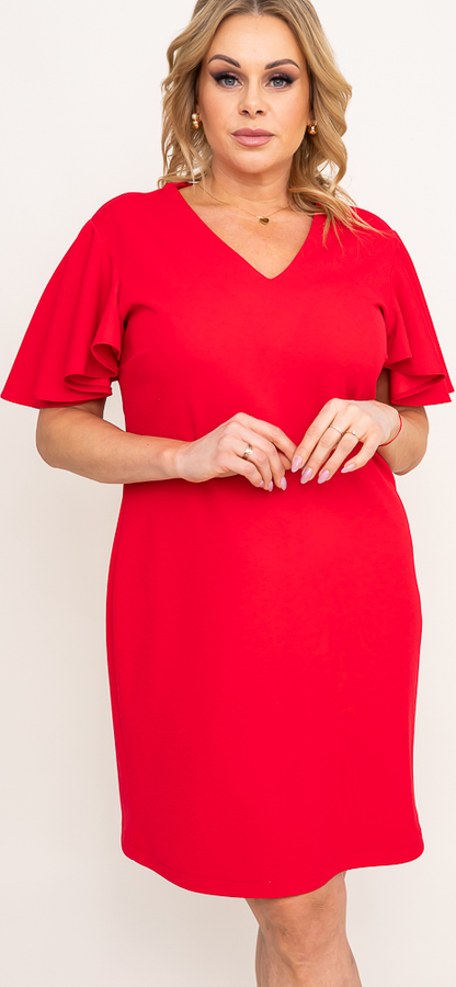 Czerwona sukienka Tono w stylu casual z krótkim rękawem z dekoltem w kształcie litery v