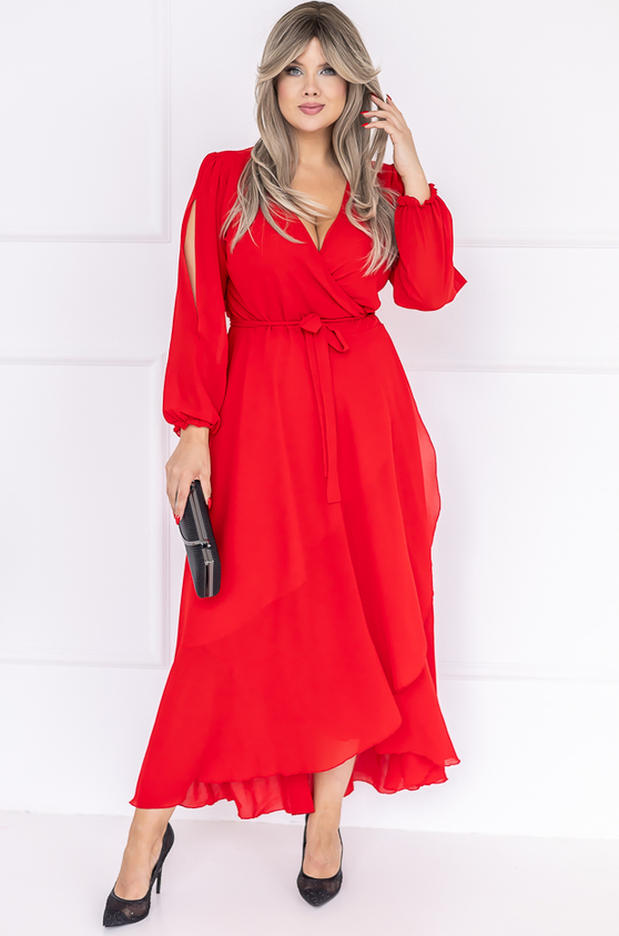 Czerwona sukienka Tono z długim rękawem