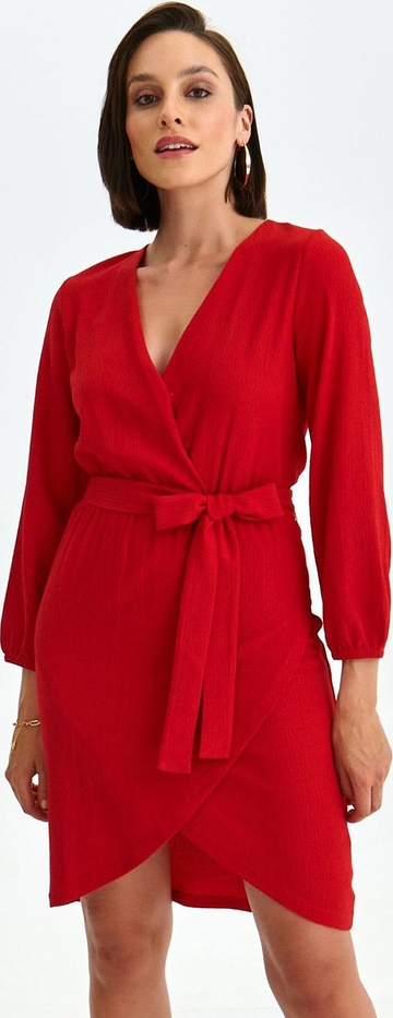 Czerwona sukienka Top Secret mini z dekoltem w kształcie litery v z dzianiny
