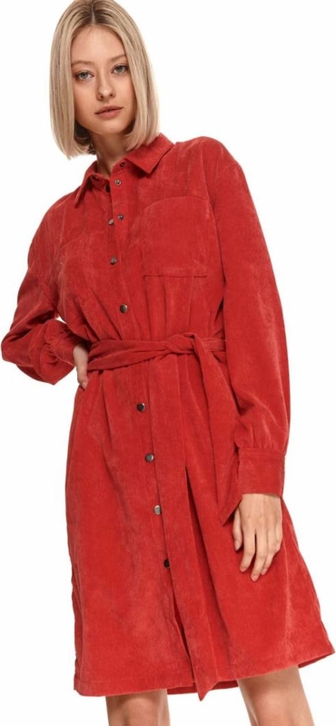 Czerwona sukienka Top Secret w stylu casual ze sztruksu z kołnierzykiem