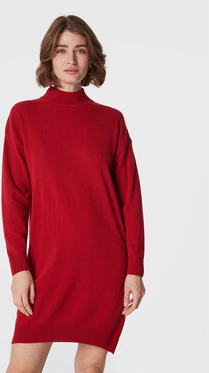 Czerwona sukienka United Colors Of Benetton z długim rękawem z golfem prosta