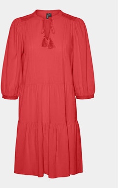 Czerwona sukienka Vero Moda mini z długim rękawem w stylu casual