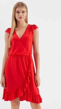 Czerwona sukienka Vila mini z krótkim rękawem z dekoltem w kształcie litery v