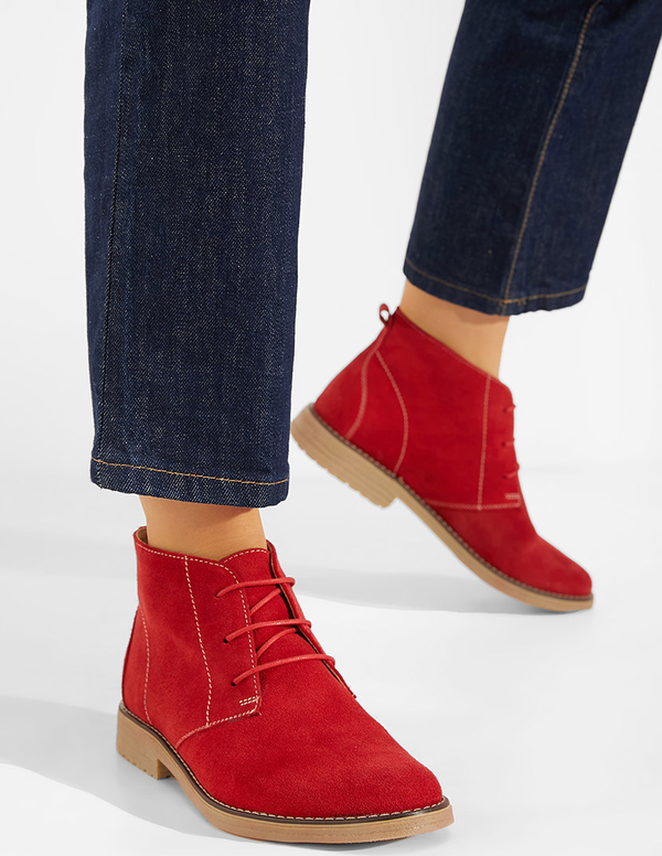 Czerwone botki Zapatos z płaską podeszwą w stylu casual