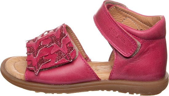 Czerwone buty dziecięce letnie Pom Pom dla dziewczynek na rzepy ze skóry