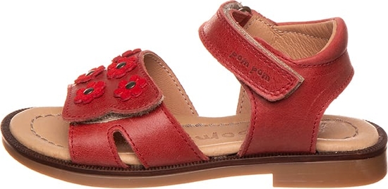 Czerwone buty dziecięce letnie Pom Pom na rzepy ze skóry