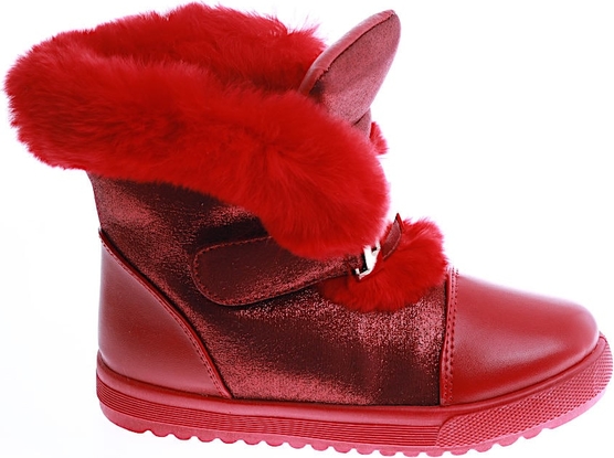 Czerwone buty dziecięce zimowe Pantofelek24 dla dziewczynek na rzepy