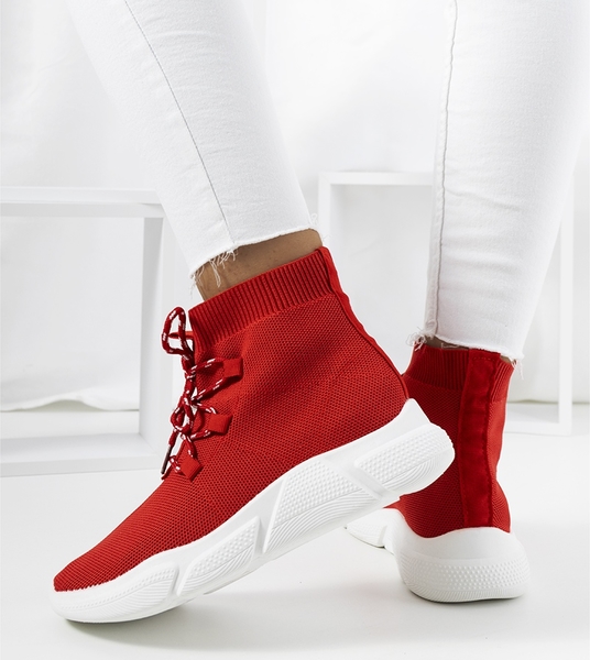 Czerwone buty sportowe Inna marka w sportowym stylu sznurowane z płaską podeszwą
