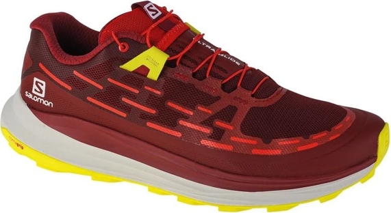 Czerwone buty sportowe Salomon w sportowym stylu sznurowane z tkaniny