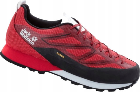 Czerwone buty trekkingowe Jack Wolfskin sznurowane z płaską podeszwą