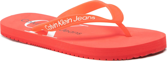 Czerwone klapki Calvin Klein z płaską podeszwą w stylu casual