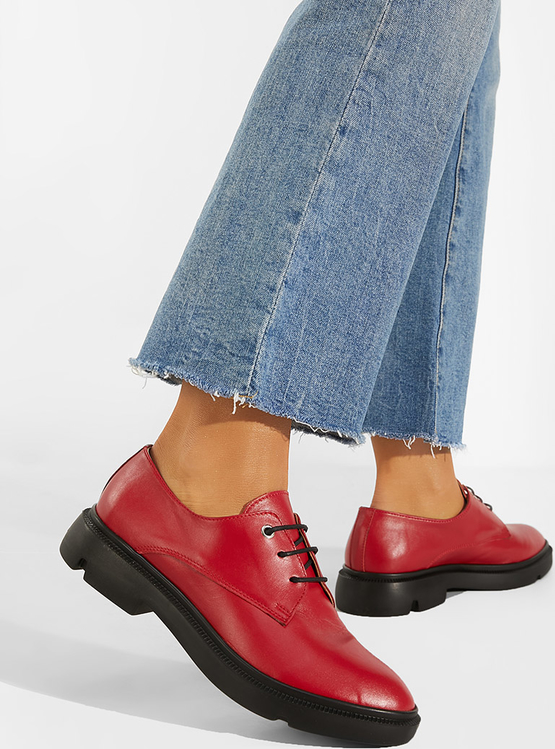 Czerwone półbuty Zapatos sznurowane ze skóry w stylu casual