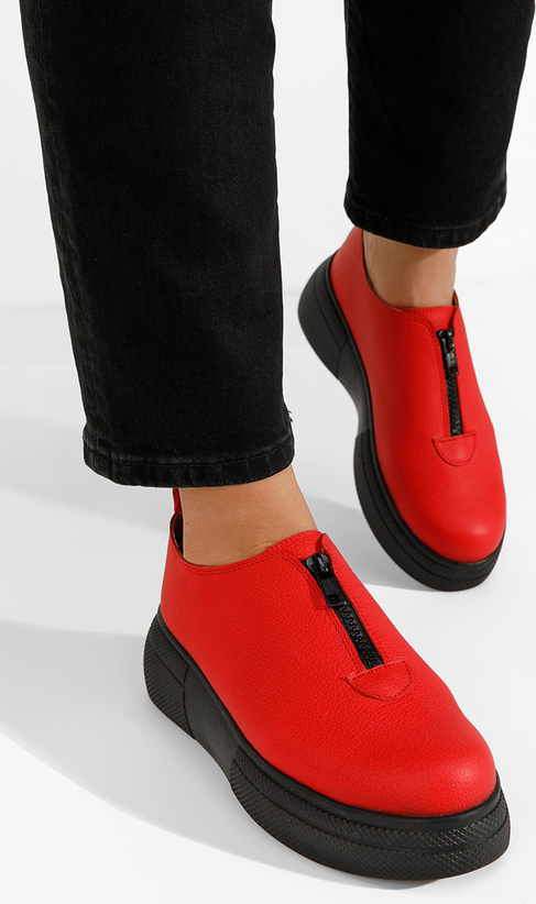 Czerwone półbuty Zapatos w stylu casual z płaską podeszwą