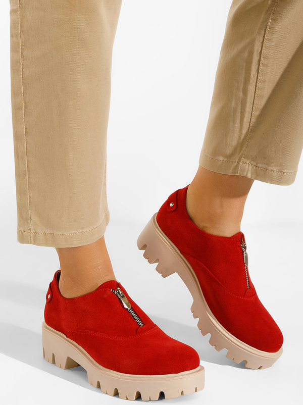 Czerwone półbuty Zapatos w stylu casual ze skóry