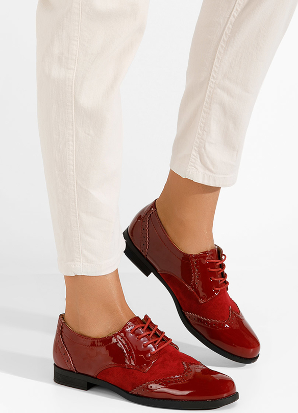 Czerwone półbuty Zapatos z płaską podeszwą sznurowane