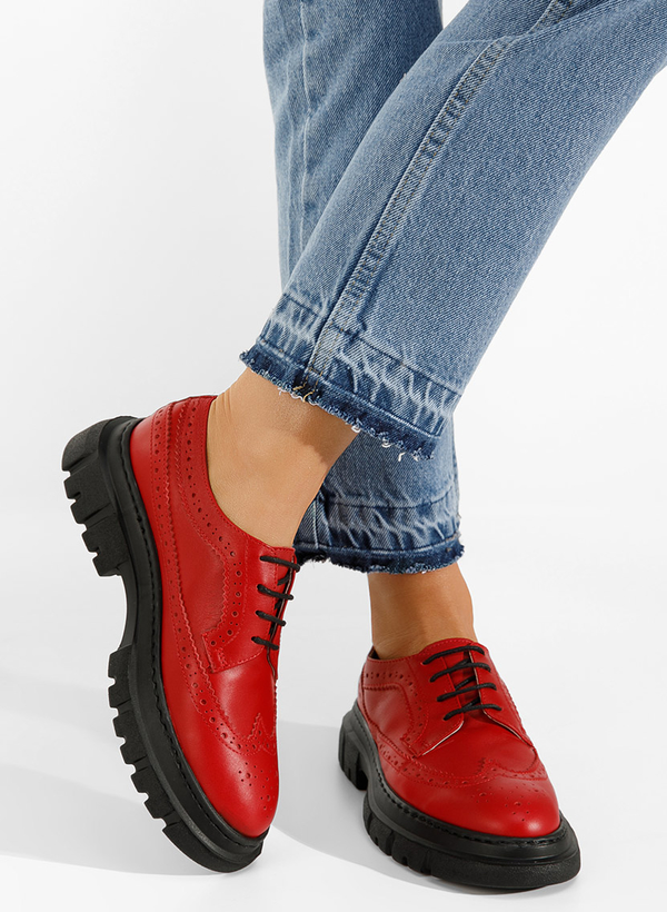 Czerwone półbuty Zapatos ze skóry w stylu casual z płaską podeszwą