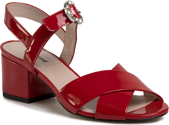 Czerwone sandały Gino Rossi w stylu glamour na średnim obcasie ze skóry