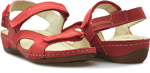 Czerwone sandały Helios w stylu casual na rzepy na niskim obcasie