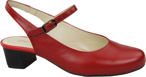 Czerwone sandały Jankobut z klamrami ze skóry na niskim obcasie