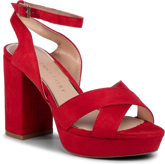 Czerwone sandały Jenny Fairy z klamrami na obcasie