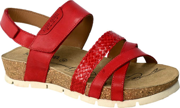 Czerwone sandały Josef Seibel z klamrami w stylu casual ze skóry