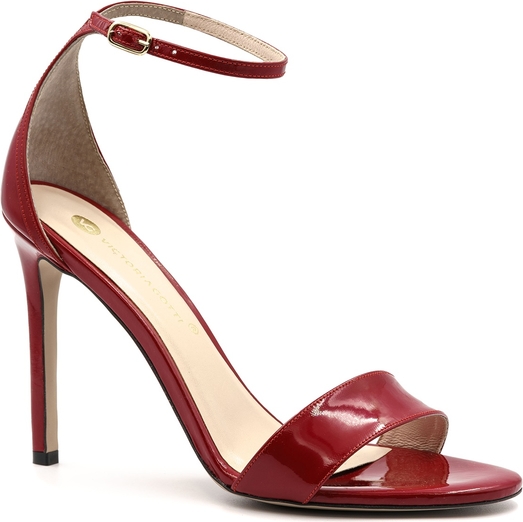 Czerwone sandały Nescior na szpilce lakierowane z klamrami