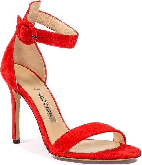 Czerwone sandały Nescior z zamszu na szpilce z klamrami