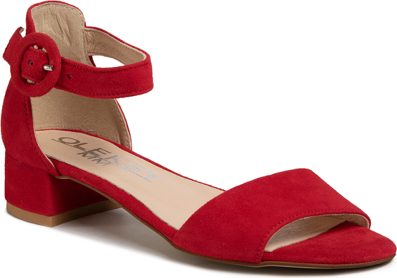 Czerwone sandały Oleksy na obcasie na średnim obcasie z klamrami